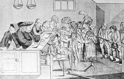 A Bond and Judgement, Sir John Fielding Presiding Over the Bow Street Court, 1779 by English School
